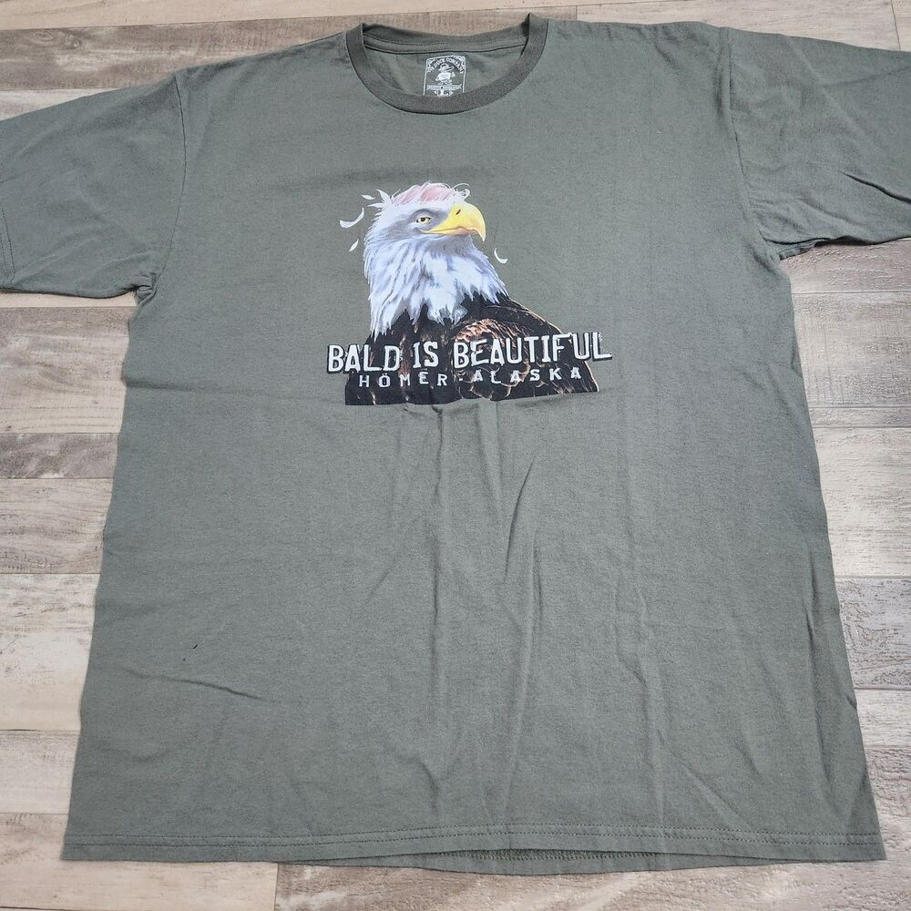 The Duck Company Homer Alaska Bald Is Beautiful Eagle T-shirt Sz L Green Funny